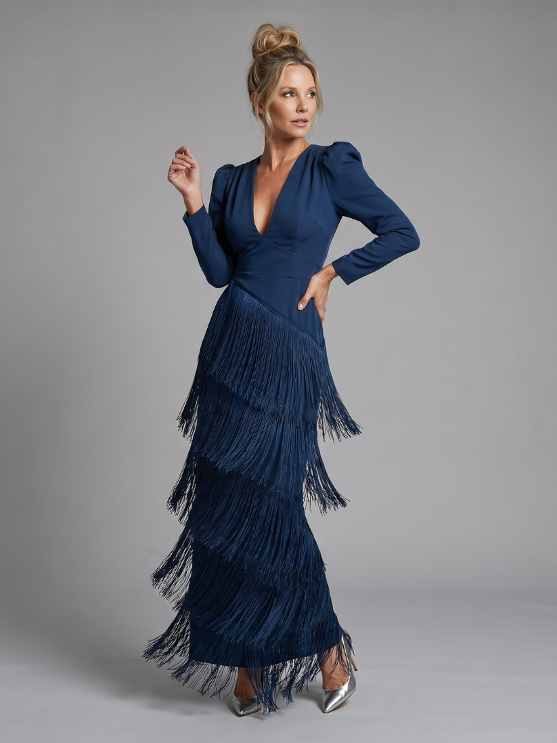 Samara | Vestido Midi de Manga Larga con Flecos Suaves