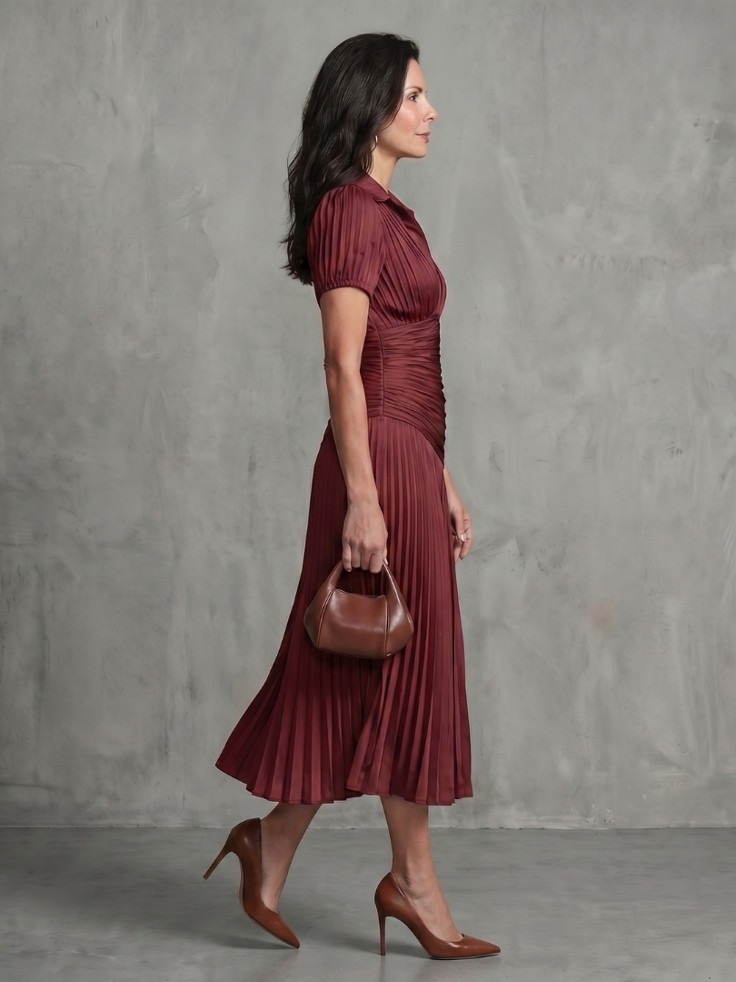 Theodora | Vestido midi a rayas con cintura fruncida