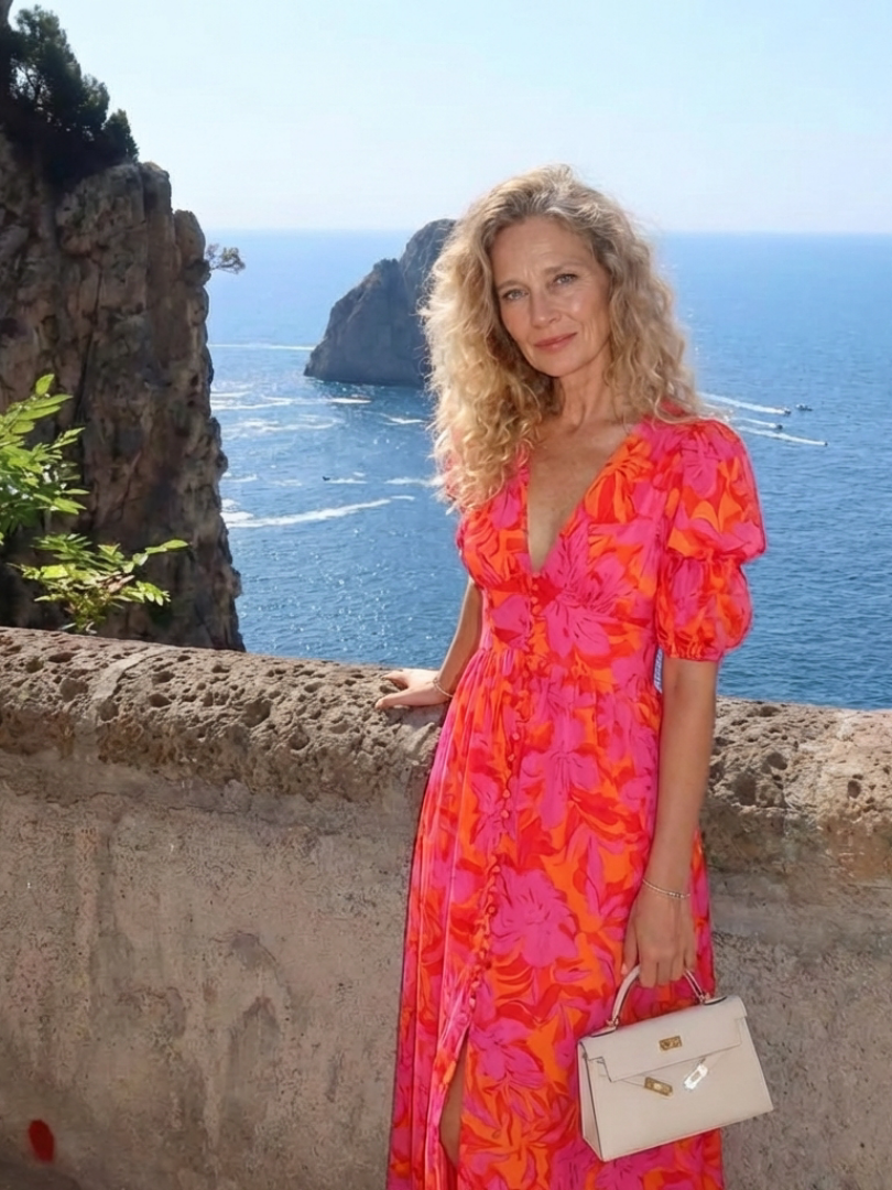 Ellis & Johnson™ | Vestido Midi de Manga Abullonada con Escote en V Floral