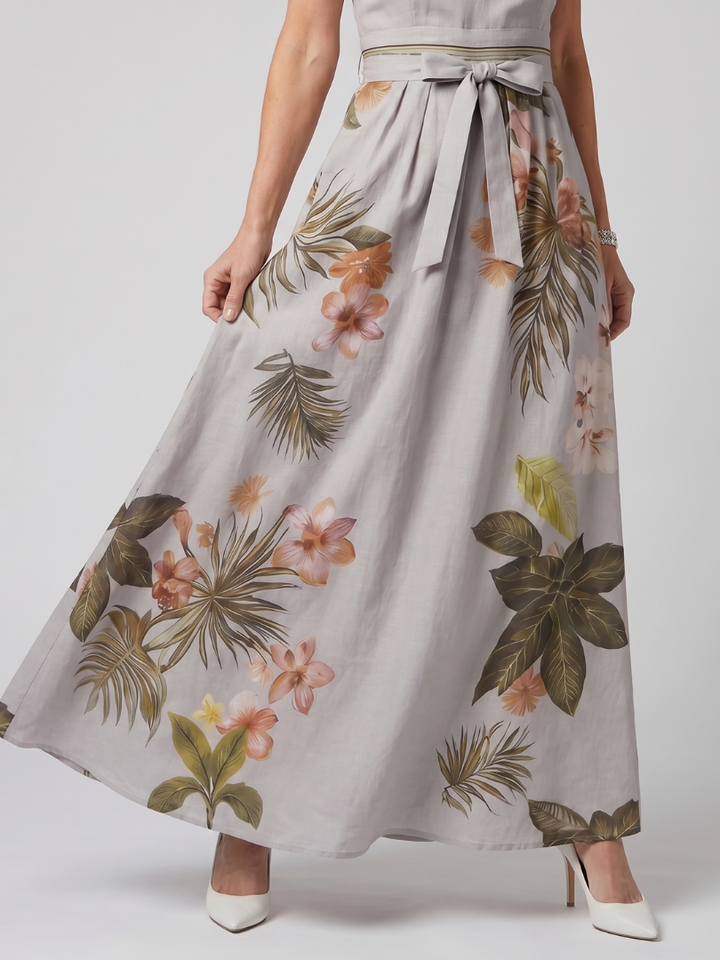 Meadow | Vestido Maxi de Panel Botánico con Cuello Halter Drapado
