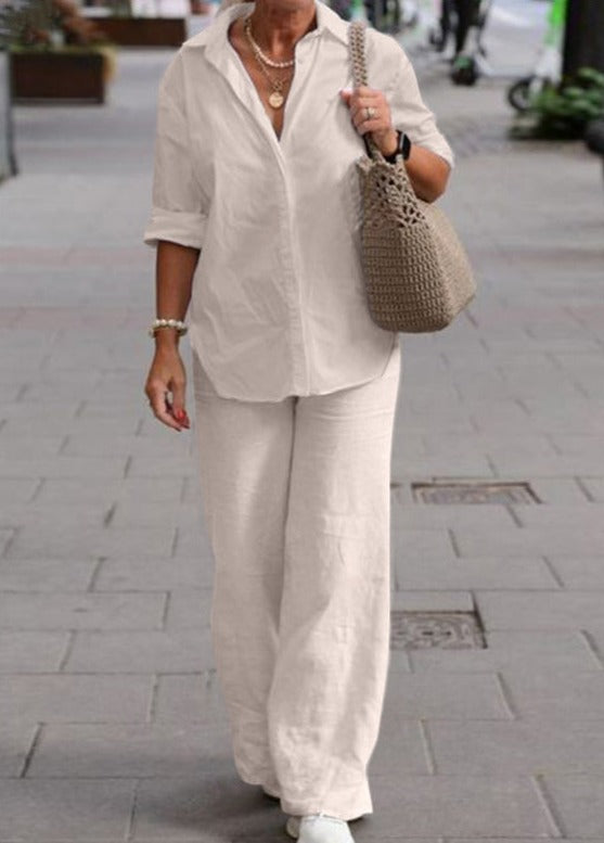 Denice™ Elegante Conjunto Casual de Dos Piezas | Camisa de Botones Suelta y Pantalón Amplio