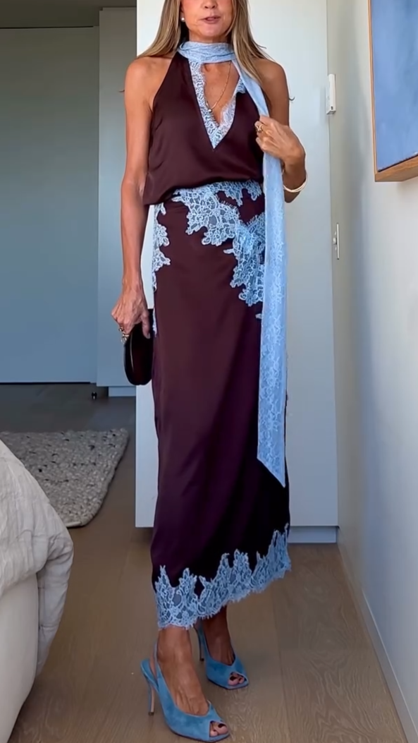 Conjunto de Top y Falda con Panel de Encaje Isabella