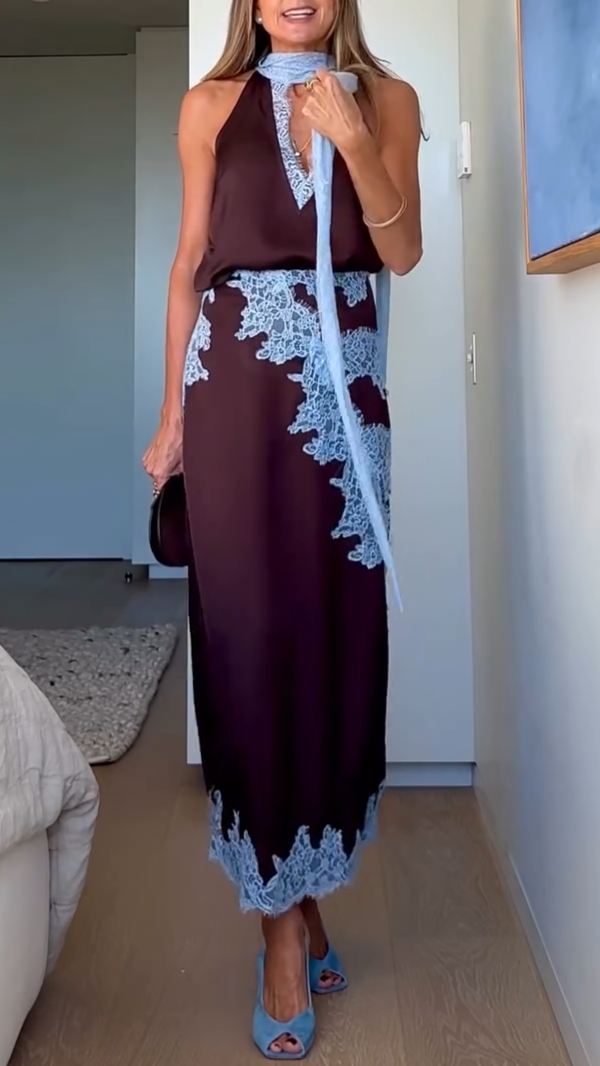 Conjunto de Top y Falda con Panel de Encaje Isabella
