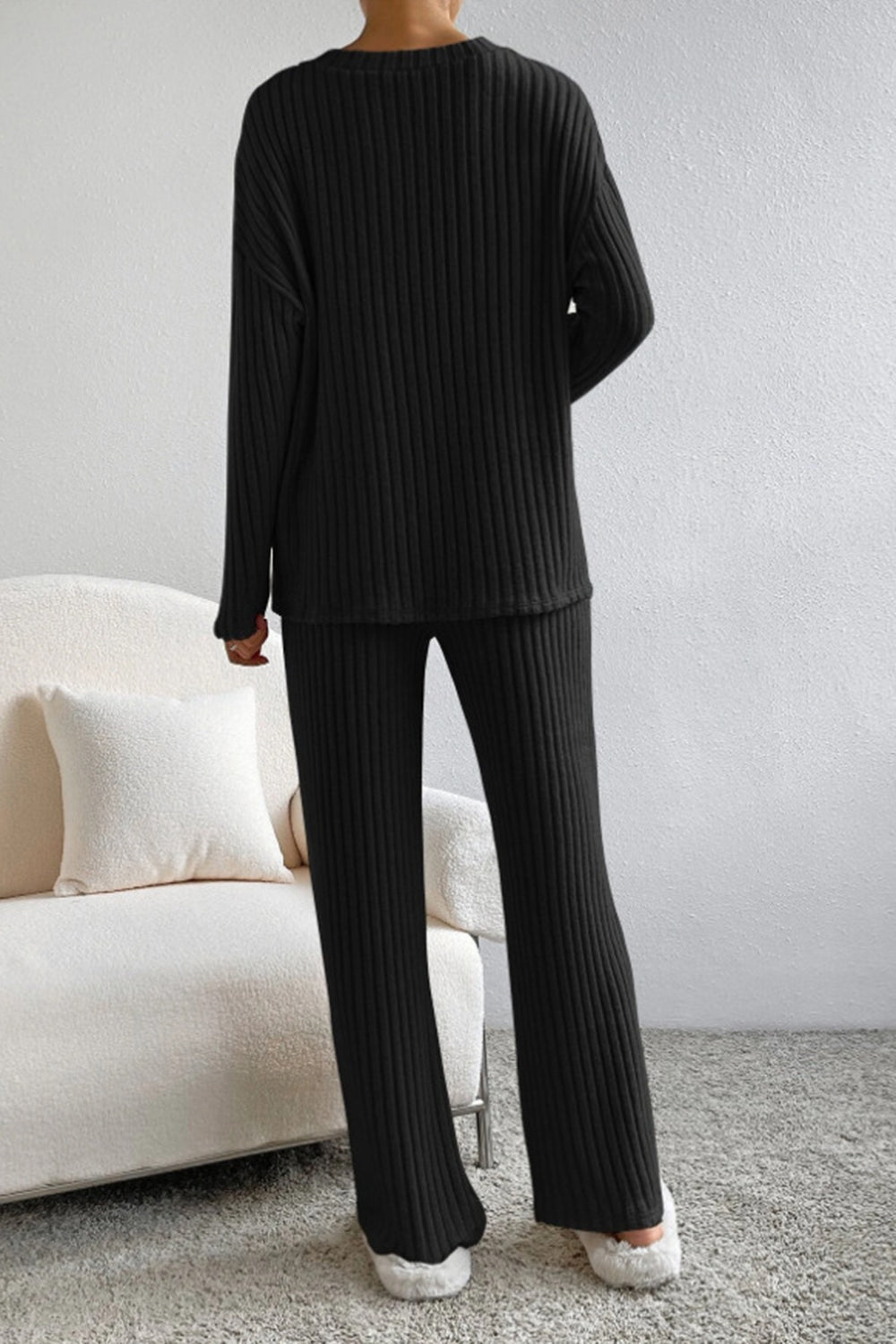 Conjunto de Top y Pantalones de Cuello en V Acanalado Sofía