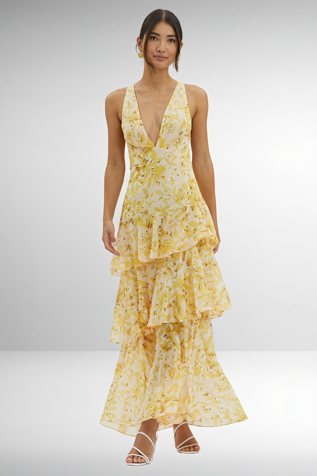 Vestido de Flores con Escote Profundo