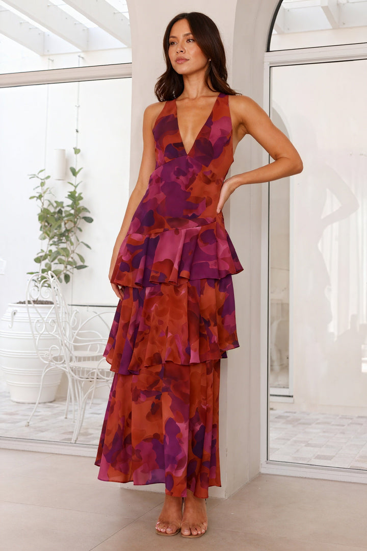 Vestido de Flores con Escote Profundo