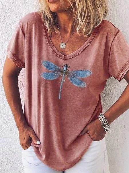 Luna | Camiseta Casual de Manga Corta con Estampado de Libélula para Damas