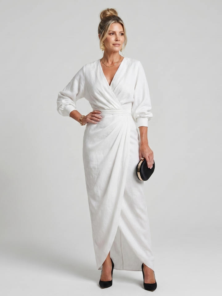 Fábula | Vestido Midi de Manga Larga con Cuerpo Envolvente