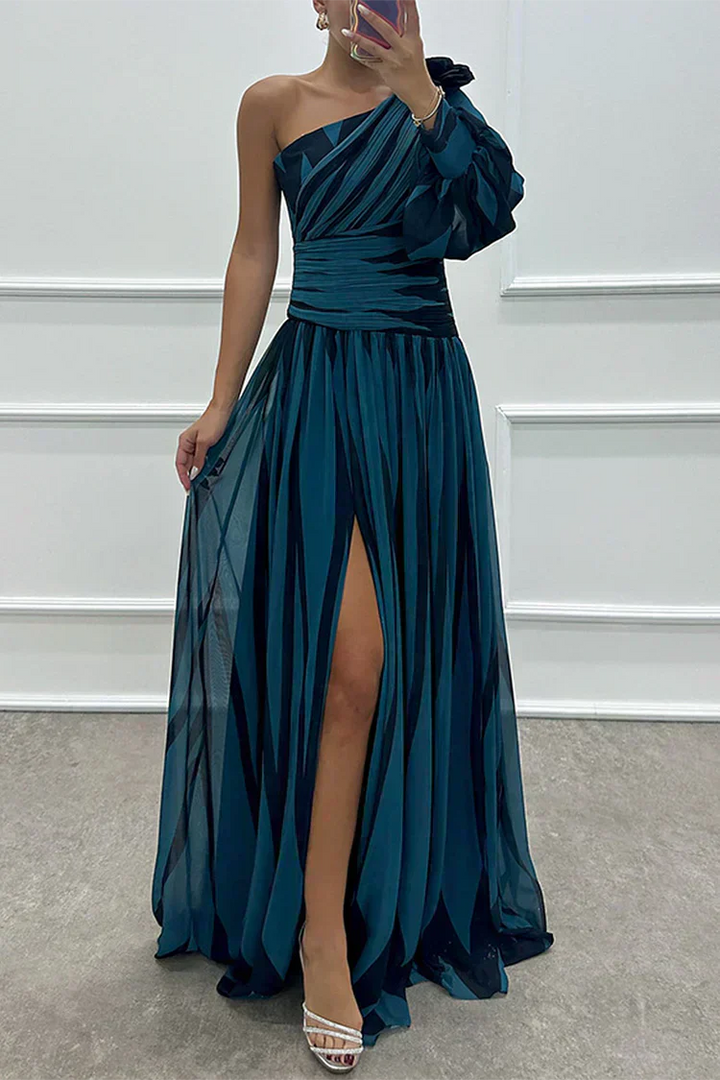 Ellis & Johnson™ | Elegante Vestido Maxi a Rayas de Un Hombro