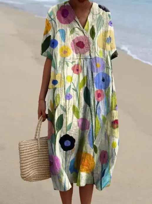 Margaret - Vestido de Verano Ligero con Estampado Floral Vibrante