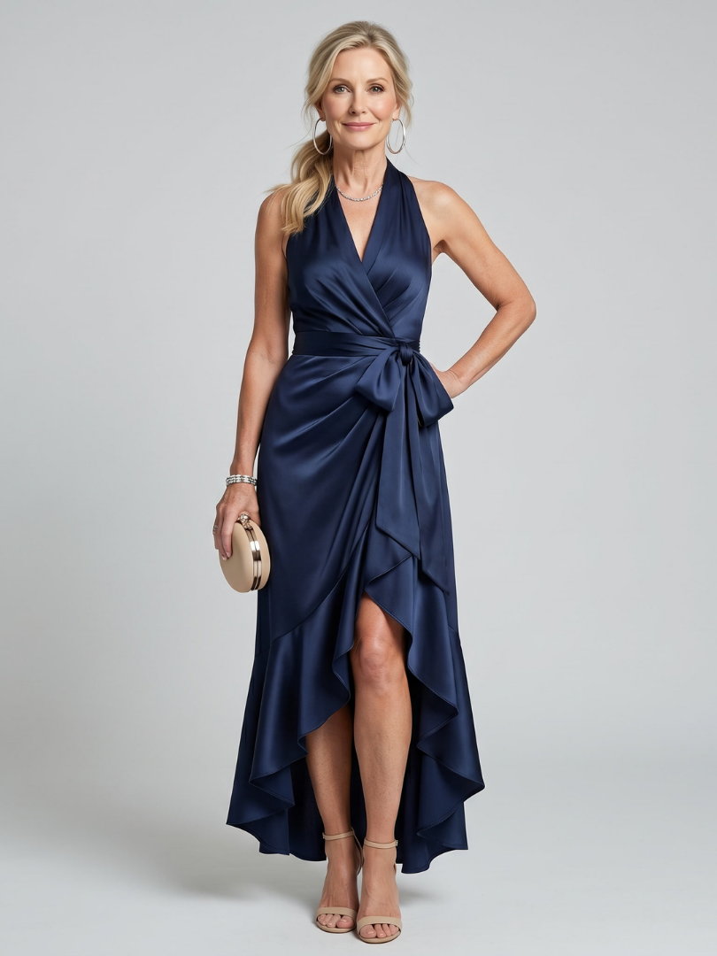 Honora | Vestido midi asimétrico con escote halter