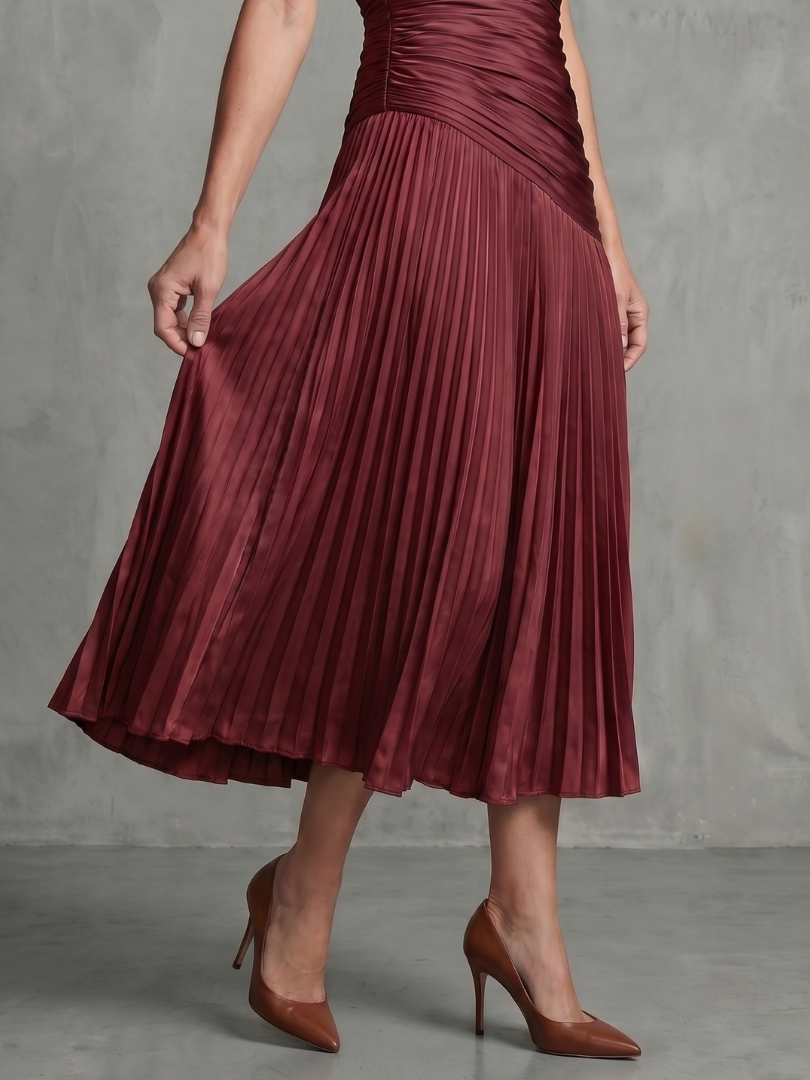 Theodora | Vestido midi con cintura fruncida y rayas