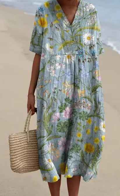 Margaret - Vestido de Verano Ligero con Estampado Floral Vibrante