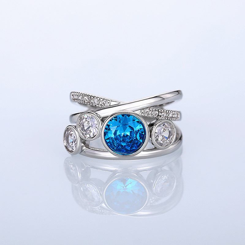 Anillo de Declaración con Piedra Azul Plateada