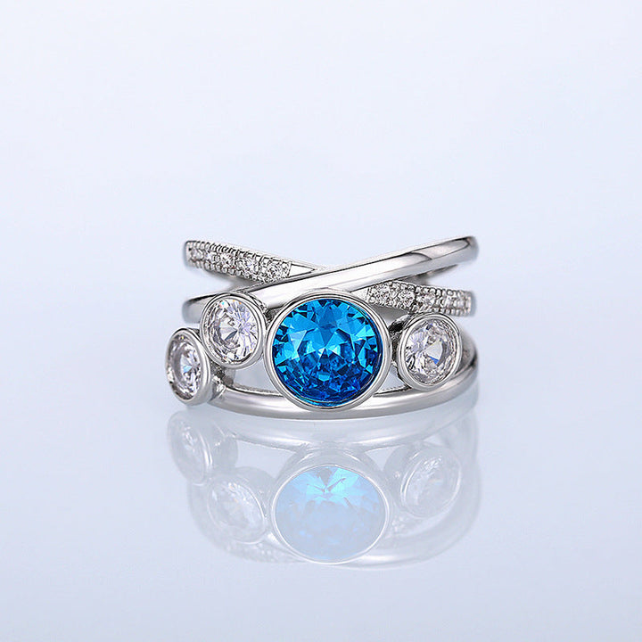 Anillo de Declaración con Piedra Azul Plateada