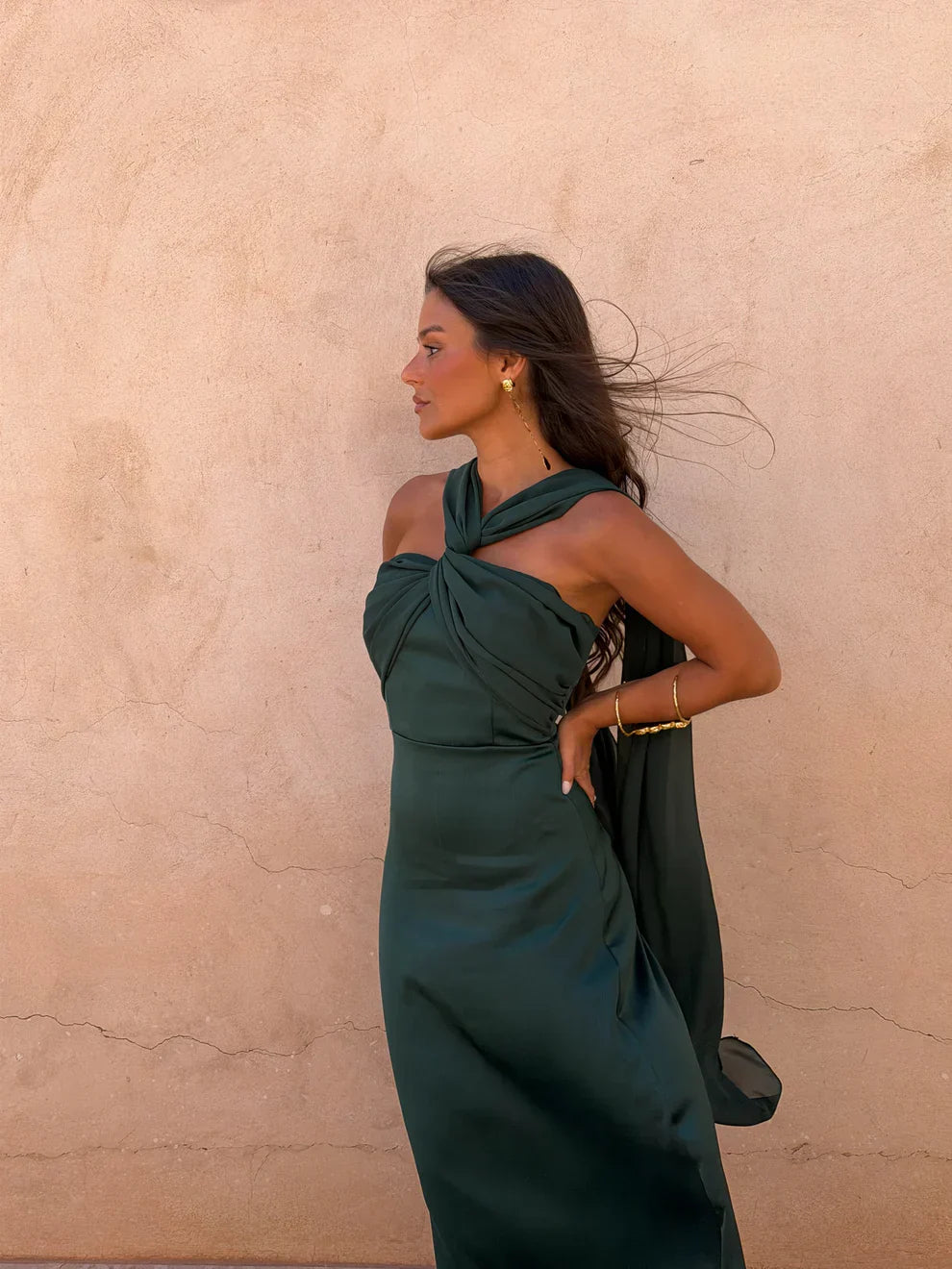 Noa | Vestido Vintage Liso con Lazo y Cintura Alta
