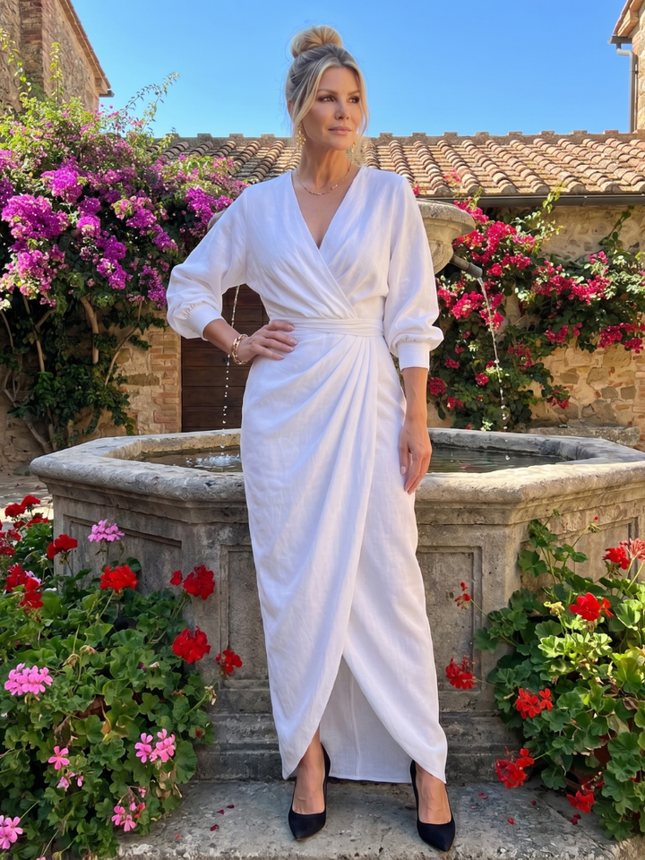 Fábula | Vestido Midi de Manga Larga con Cuerpo Envolvente