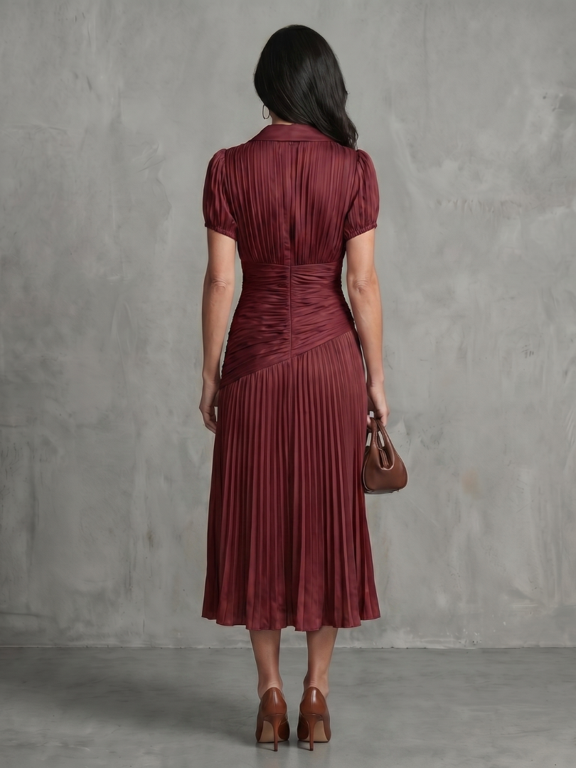 Theodora | Vestido midi con cintura fruncida y rayas