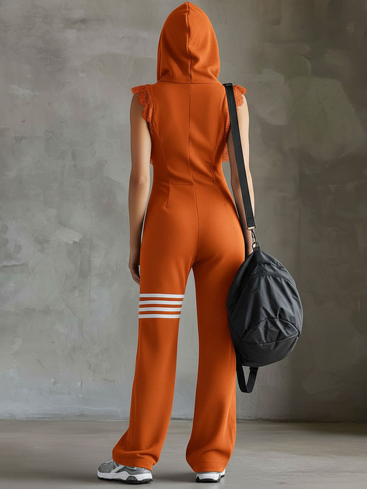 Giada - Mono deportivo retro con capucha y franjas