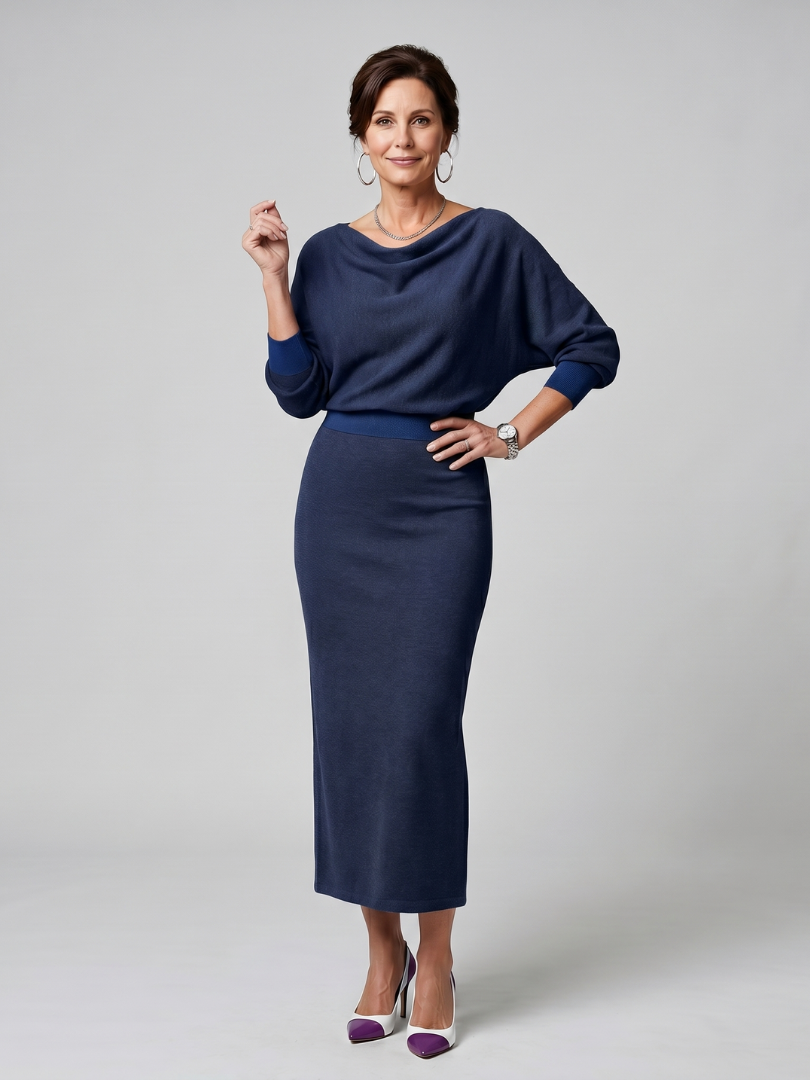 Romy | Vestido Midi Ceñido con Escote Drapado