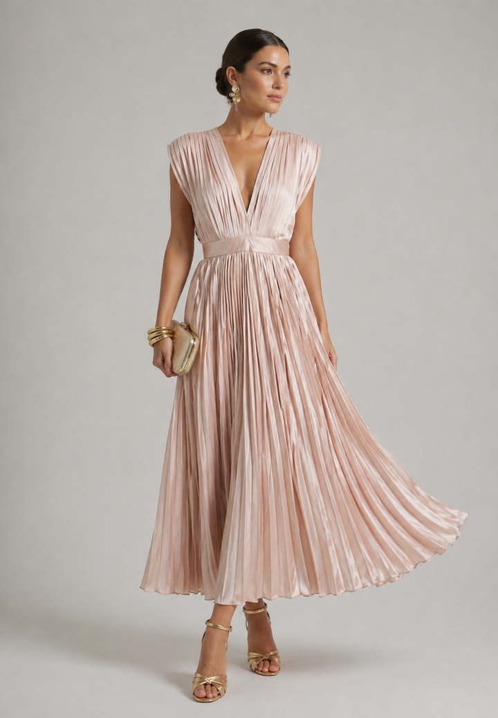 Ellis & Johnson™ | Vestido Midi Plisado Clásico