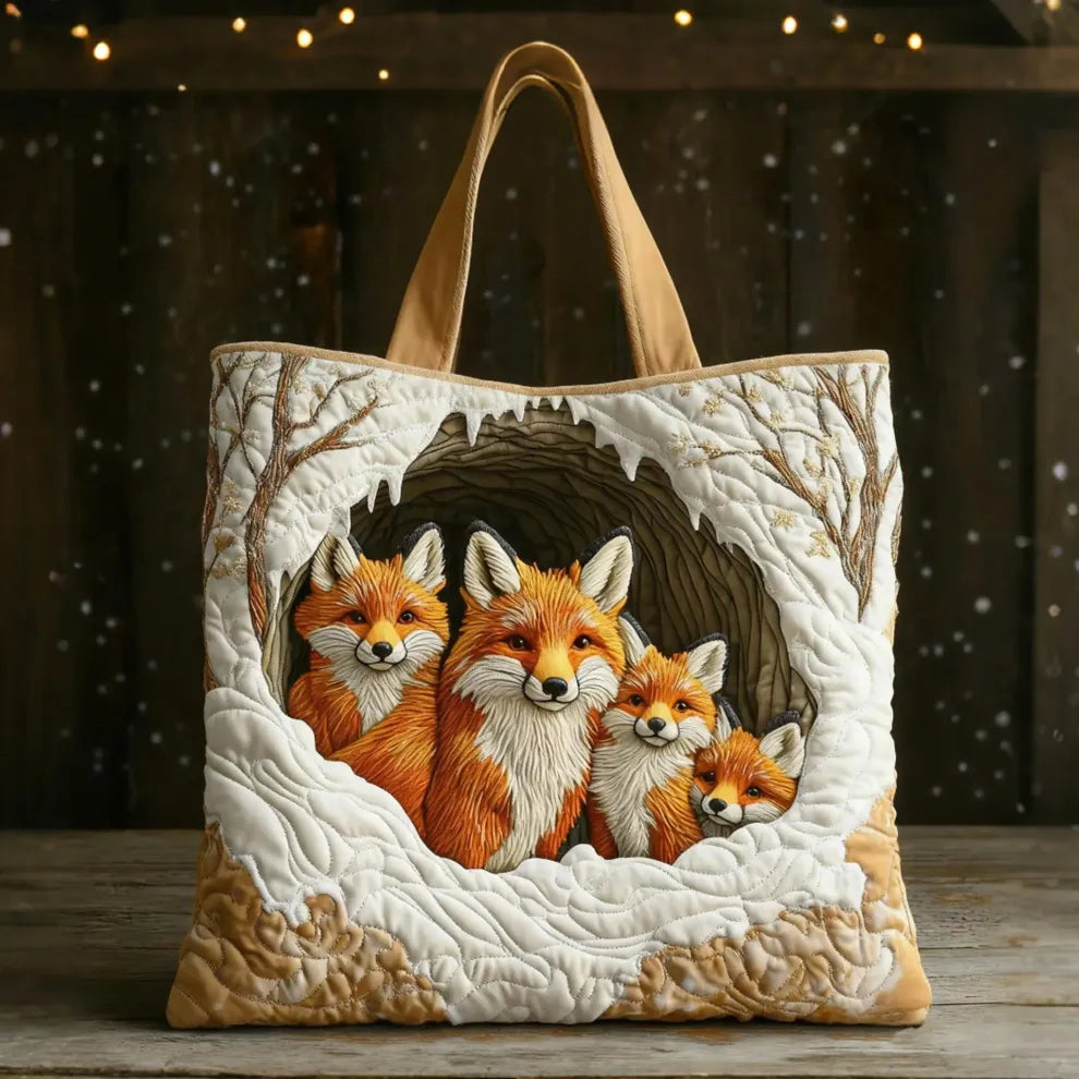 Familia de Zorros Acogedora | Tote Acolchado Artesanal