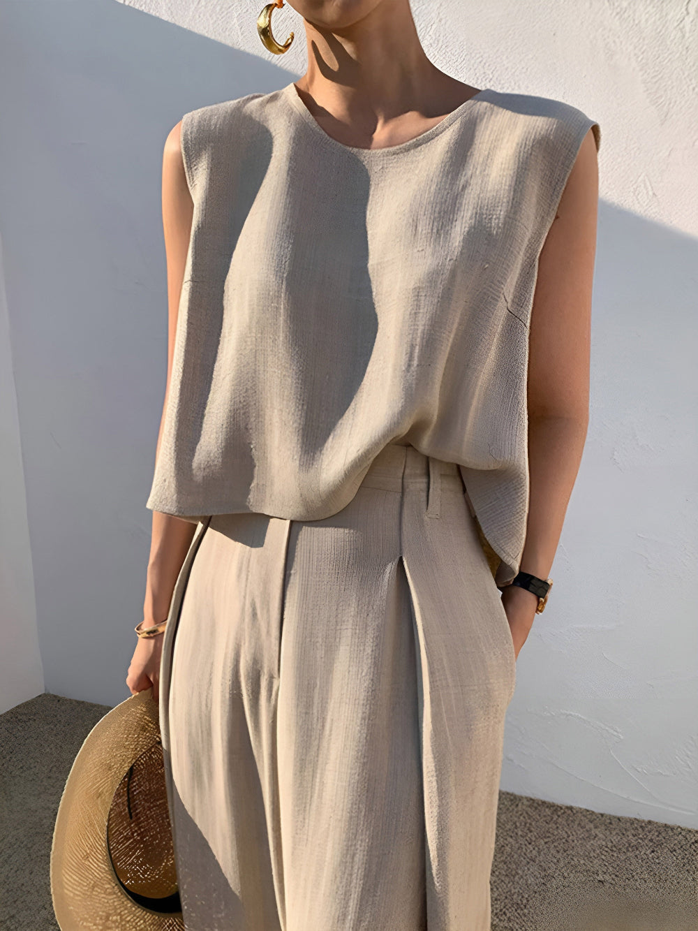 Conjunto de Pantalones Casual de Mezcla de Lino Sofía