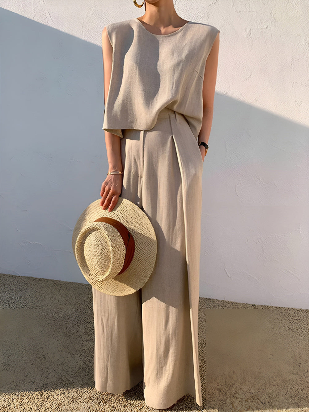 Conjunto de Pantalones Casual de Mezcla de Lino Sofía