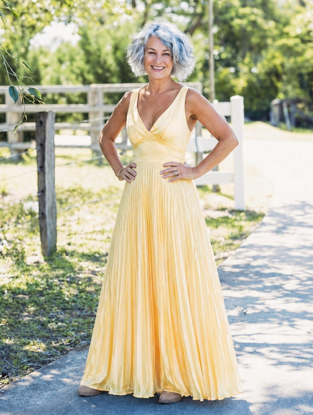 Ellis & Johnson™ | Vestido Maxi con Pliegues y Escote en V