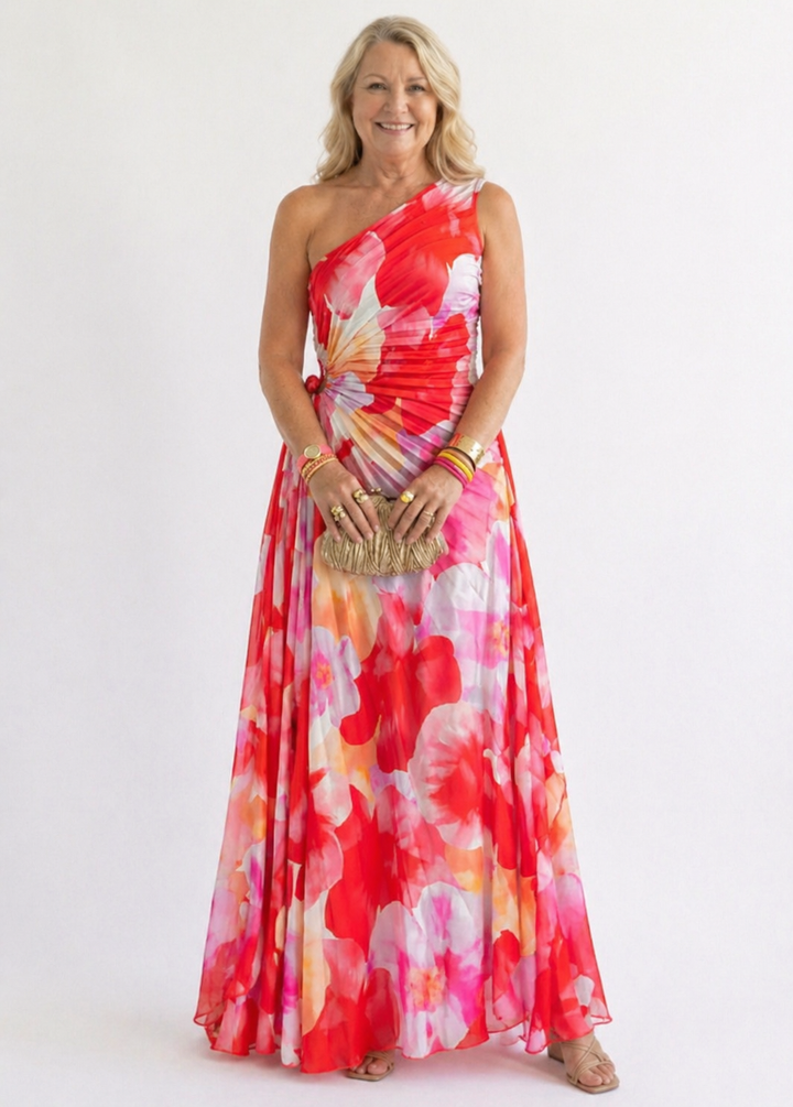Ellis & Johnson™ | Vestido Plisado de Un Solo Hombro