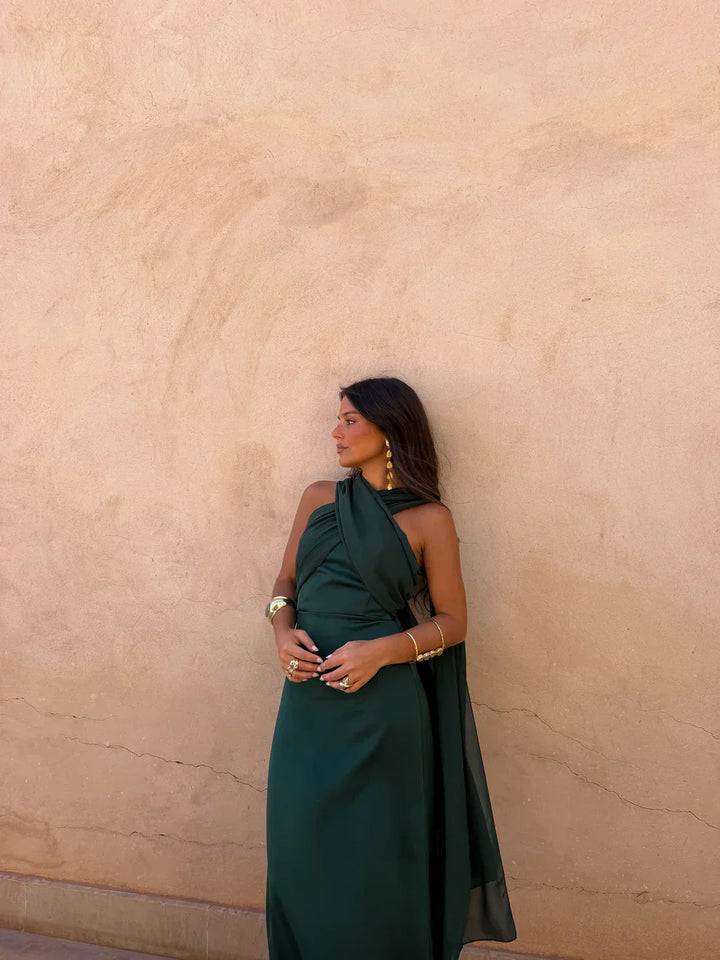 Noa | Vestido Vintage Liso con Lazo y Cintura Alta