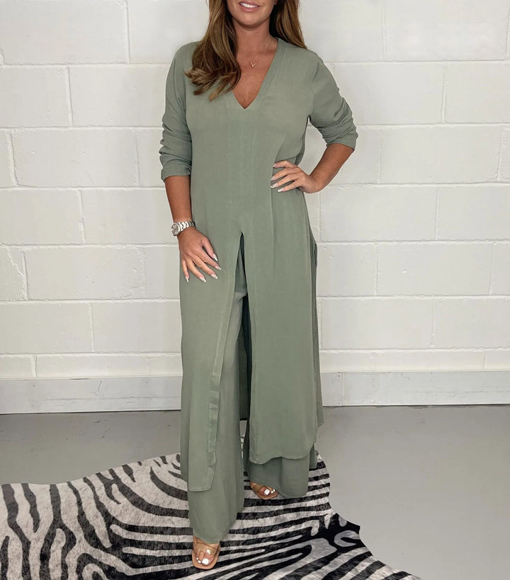 Cherly™ Conjunto de Dos Piezas Cómodo | Blusa Fluida y Pantalón Ancho