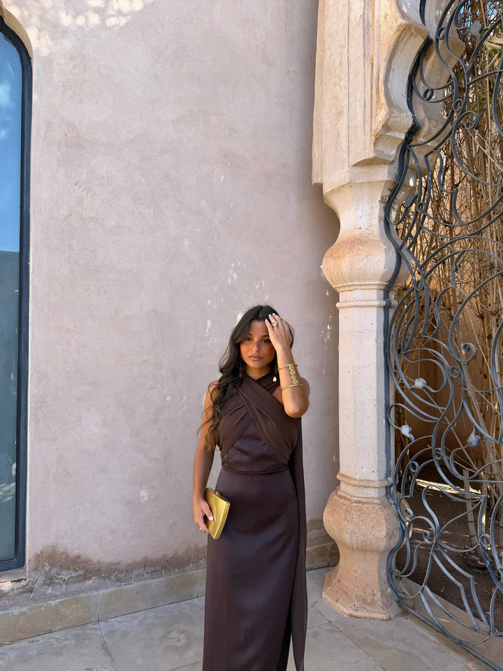 Noa | Vestido Vintage Liso con Lazo y Cintura Alta