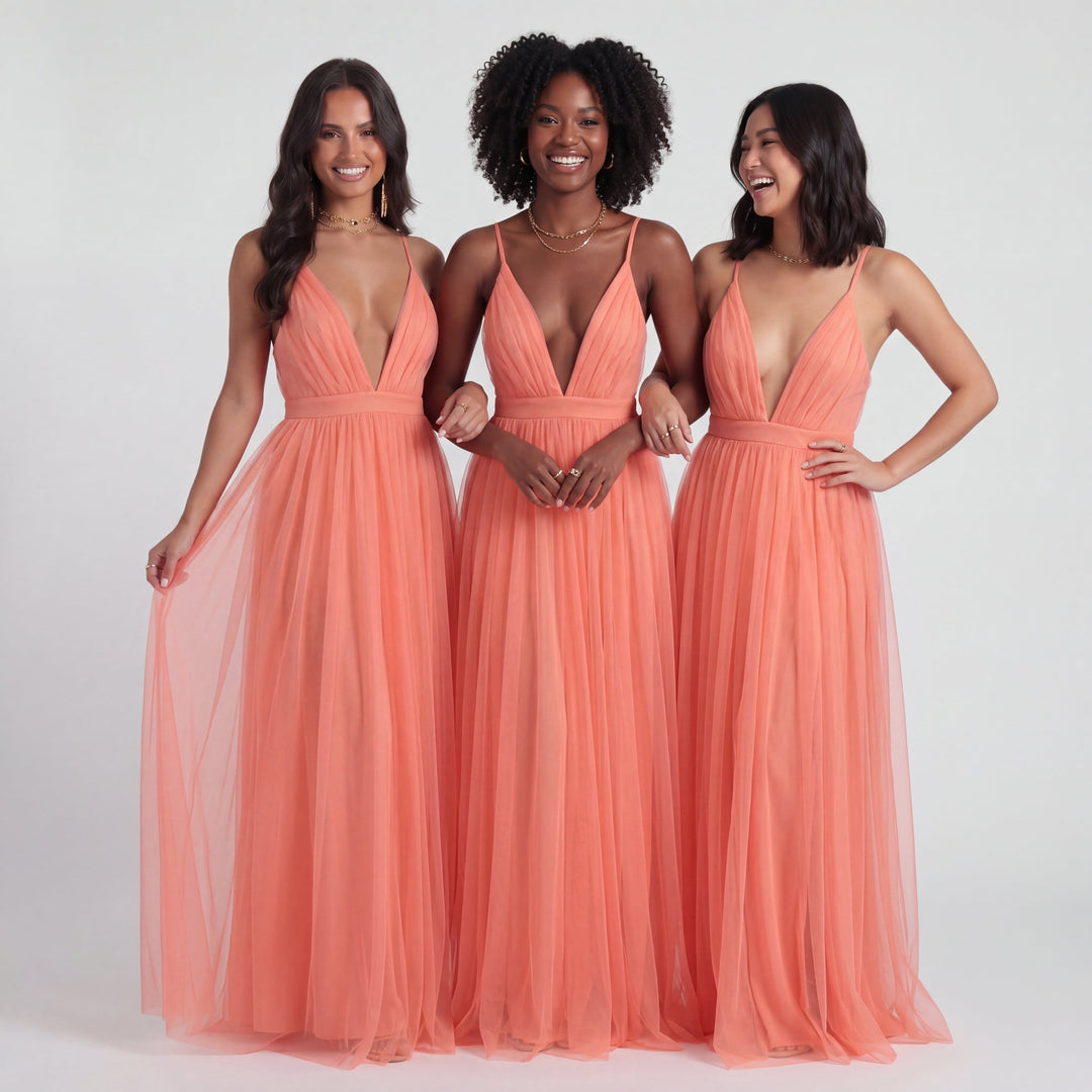 Marina | Vestido Largo Color Coral