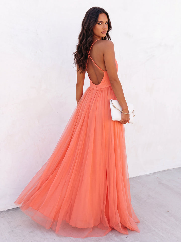 Marina | Vestido Largo Color Coral