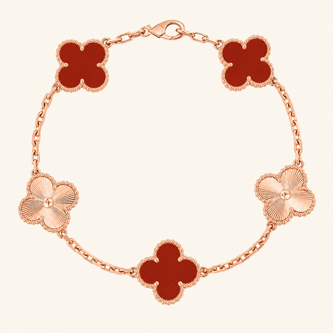 CLOVER | Pulsera Guilloché en Rosa Dorado