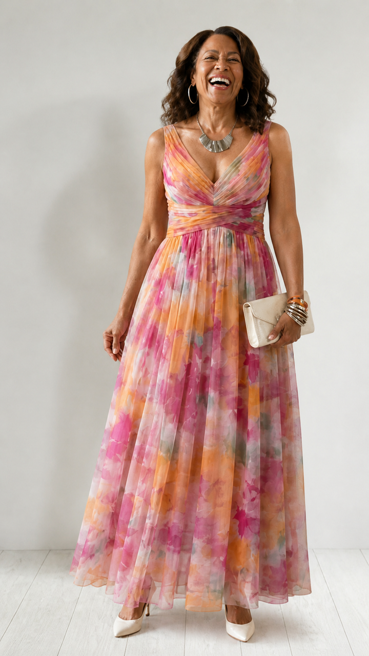 Ellis & Johnson™ | Vestido Maxi de Manga Corta