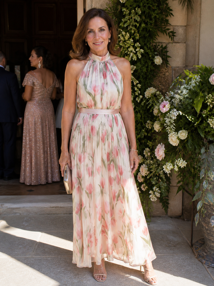 Ellis & Johnson™ | Vestido Midi Floral con Cuello Halter