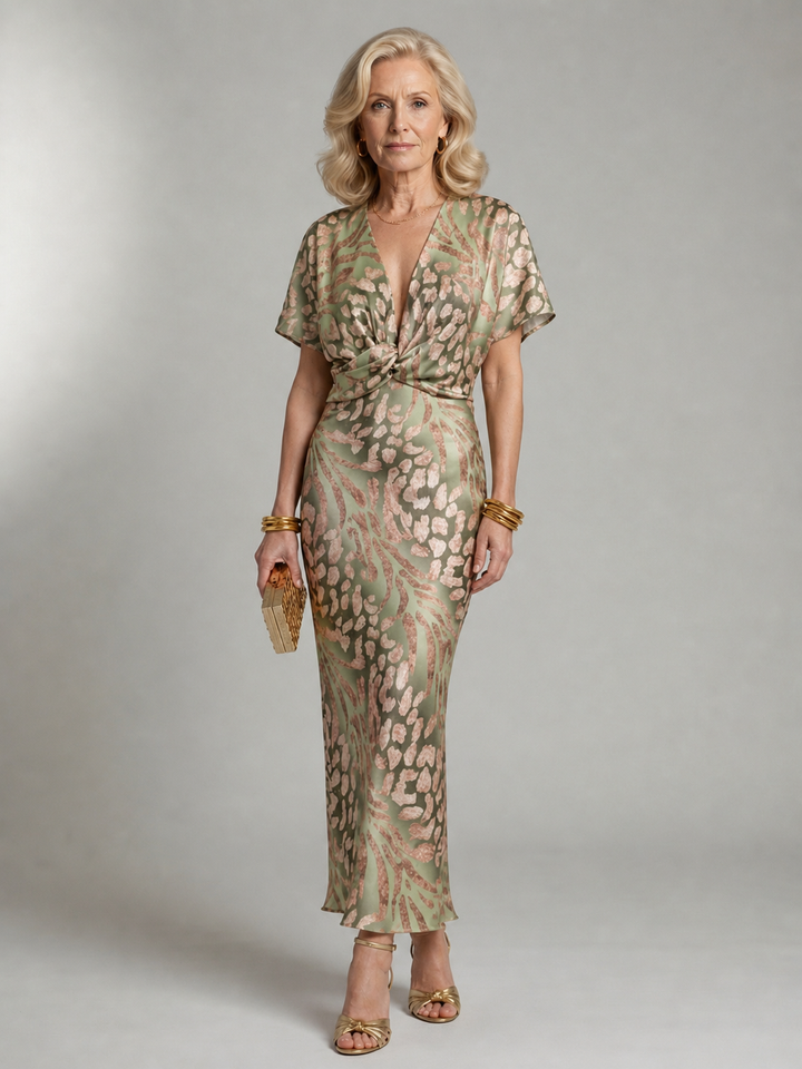 Ellis & Johnson™ | Vestido midi con estampado abstracto y escote en V