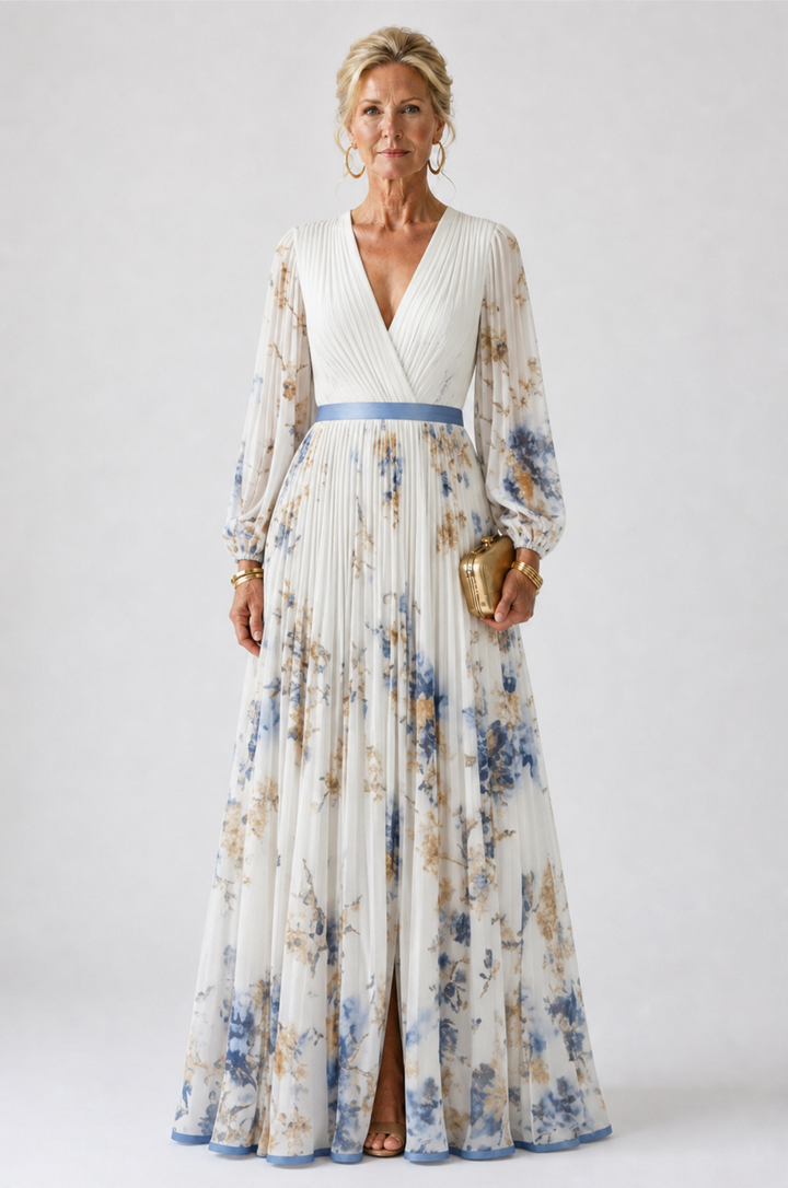 Ellis & Johnson™ | Vestido Maxi Floral de Manga Larga con Escote en V