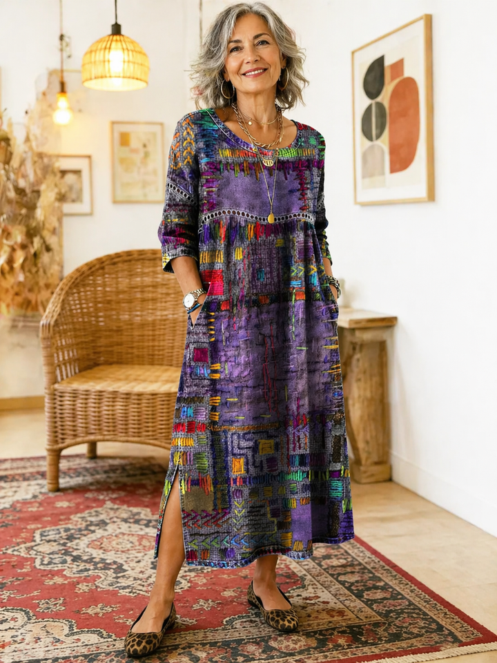 Manuela | Vestido Estampado con Patchwork Étnico