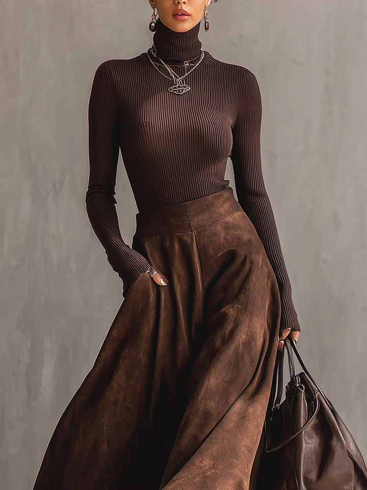 Conjunto de Falda Midi de Ante Desgastado Sienna