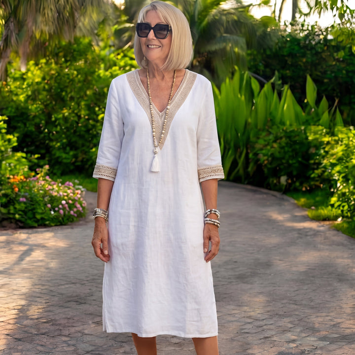 Élisa – Vestido elegante de mangas tres cuartos con escote en V