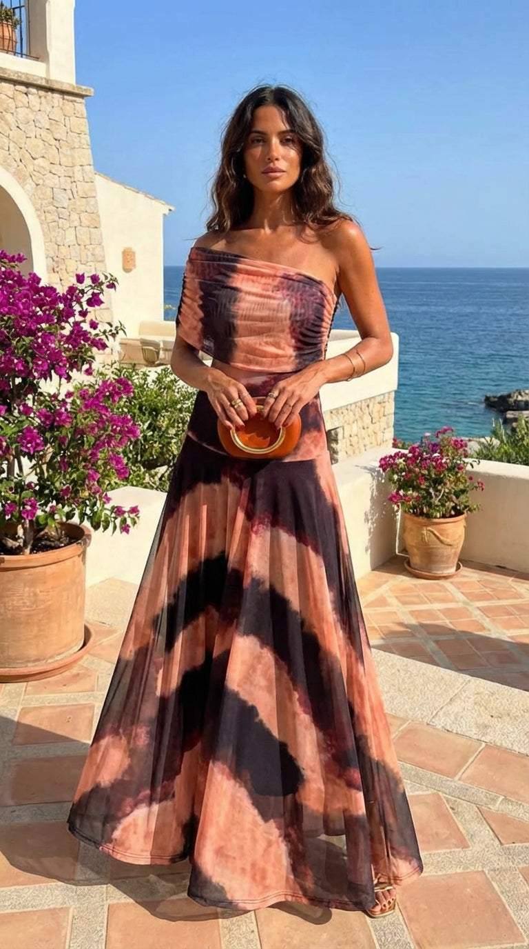 Vestido Impreso Toledo en Naranja y Marrón