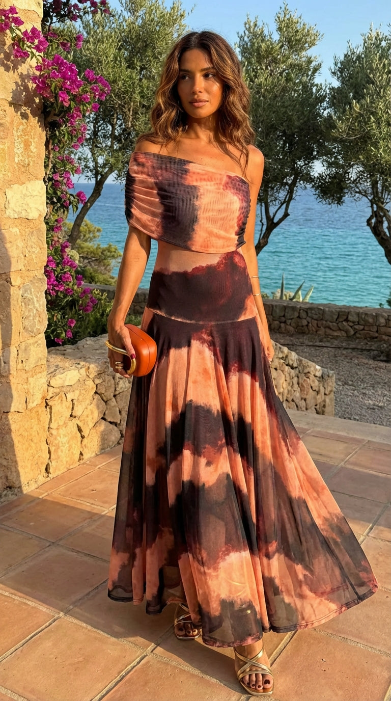 Vestido Impreso Toledo en Naranja y Marrón