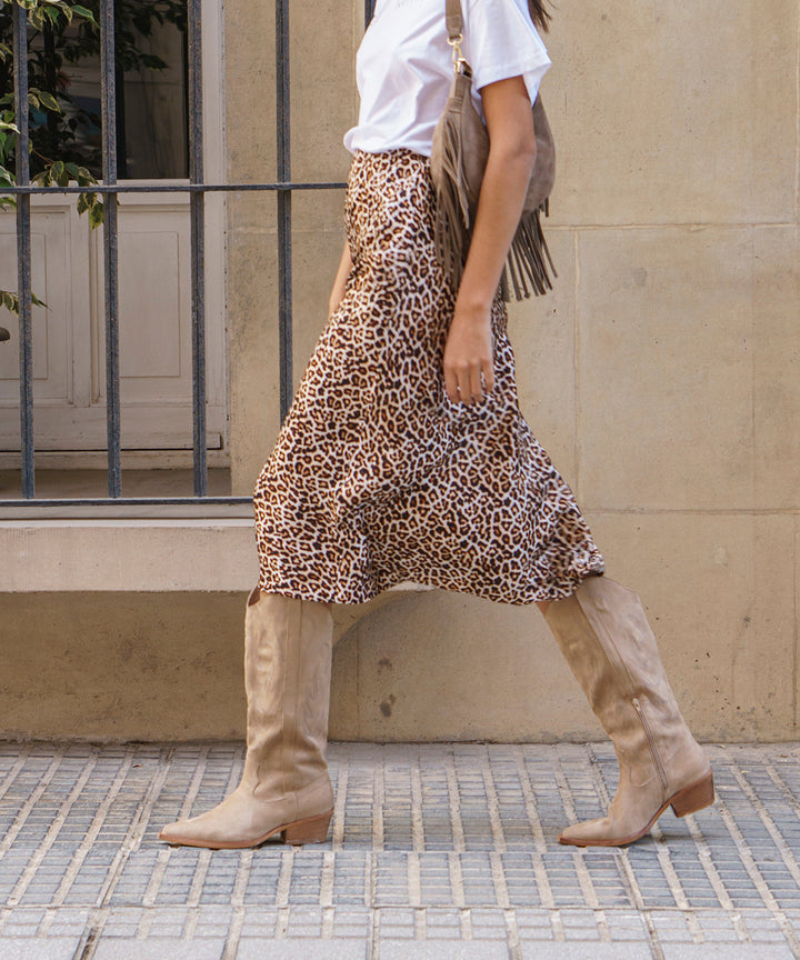 Falda evase animal print