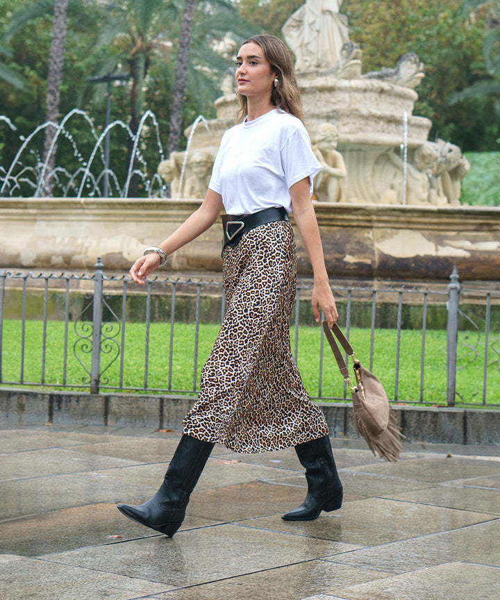 Falda evase animal print