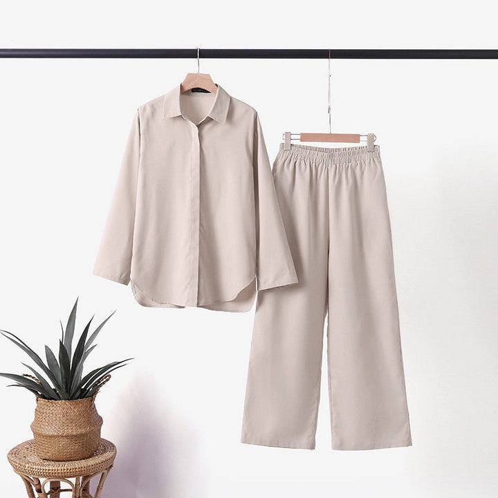Denice™ Elegante Conjunto Casual de Dos Piezas | Camisa de Botones Suelta y Pantalón Amplio