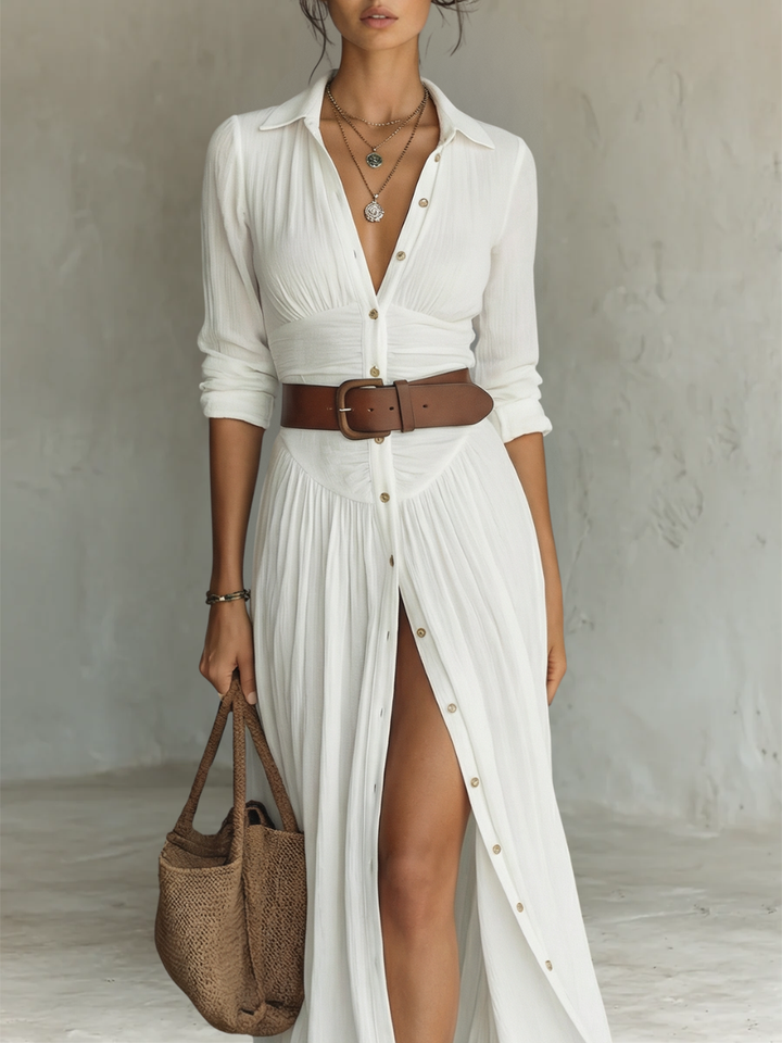 Ropa Maxi Plisada de Lino Blanco
