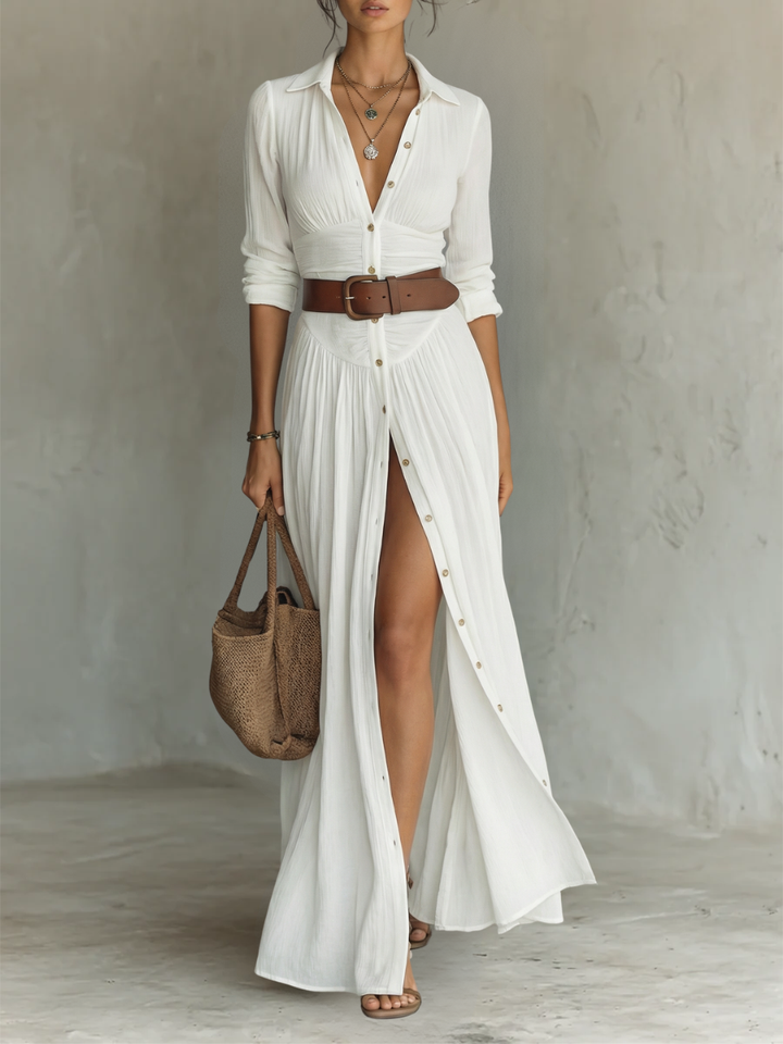 Ropa Maxi Plisada de Lino Blanco